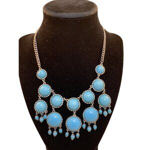 Vintage Faux Turquoise Cabochon Chandelier Statement Necklace (1890)